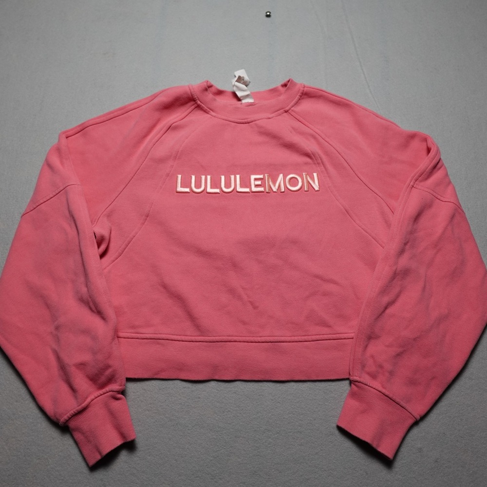 Lululemon Sweatshirt Womens XS Pink Crew Fleece Raglan Logo Pullover spellout